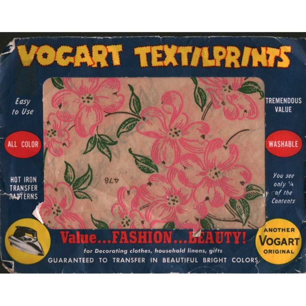 Vintage Vogart Textile Prints Hot Iron Transfer Patterns Pink Floral Dogwood 478